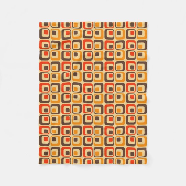 Retro-Quadrate-Muster - Rot, Braun & Orange Fleecedecke (Vorderseite)