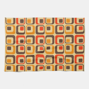 Retro-Quadrate-Muster - Rot, Braun & Orange Geschirrtuch