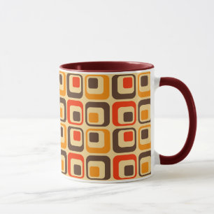 Retro-Quadrate-Muster - Rot, Braun & Orange Tasse