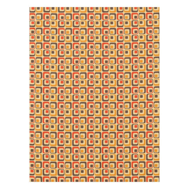 Retro-Quadrate-Muster - Rot, Braun & Orange Tischdecke (Vorderseite)