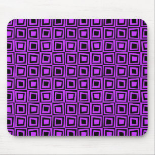 Retro-Quadrate - Nebel Lila auf Schwarz Mousepad