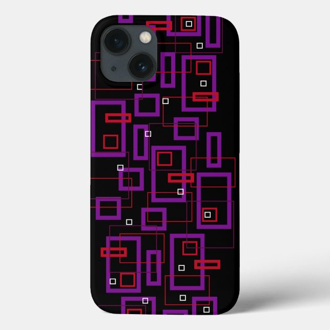Retro-Quadrate, rot, lila und schwarz Case-Mate iPhone Hülle (Rückseite)