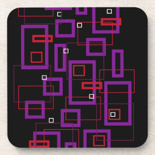 Retro-Quadrate, rot, lila und schwarz Getränkeuntersetzer