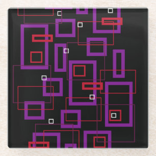 Retro-Quadrate, rot, lila und schwarz Glasuntersetzer