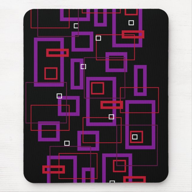 Retro-Quadrate, rot, lila und schwarz Mousepad (Vorne)