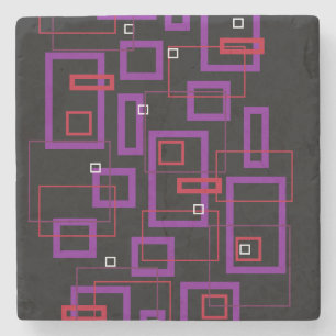 Retro-Quadrate, rot, lila und schwarz Steinuntersetzer