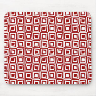 Retro-Quadrate - Ruby Red on White Mousepad