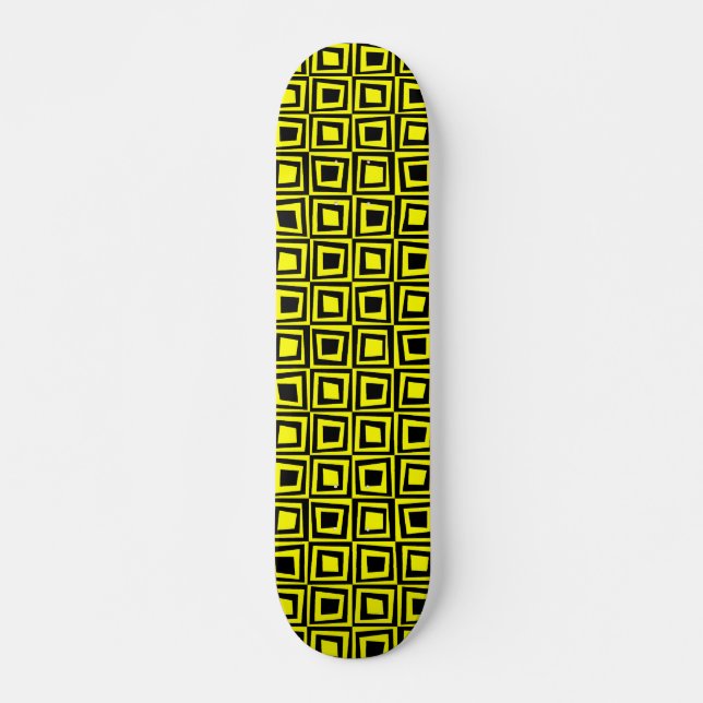 Retro-Quadrate - schwarz auf gelb Skateboard (Vorne)