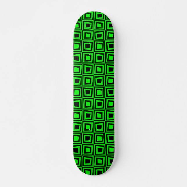 Retro-Quadrate - Schwarz auf Grün Skateboard (Vorne)