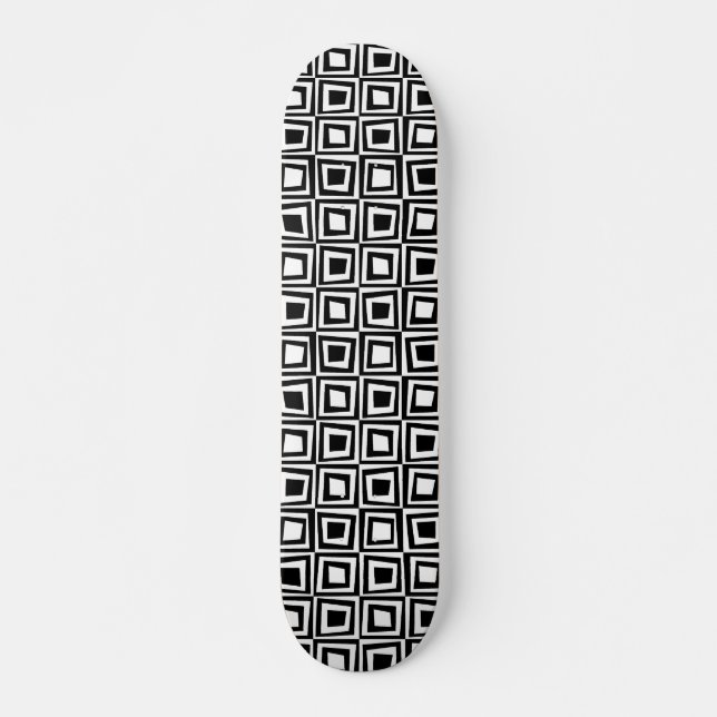 Retro-Quadrate - Schwarz auf Holz Skateboard (Vorne)