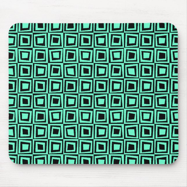 Retro-Quadrate - Türkis auf Schwarz Mousepad (Vorne)