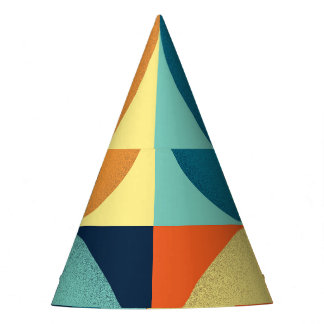 Retro-Quadrate und Kreise: Muster der 60er Jahre Partyhütchen