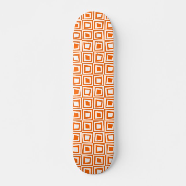 Retro-Quadrate - weiß auf orange Skateboard (Vorne)