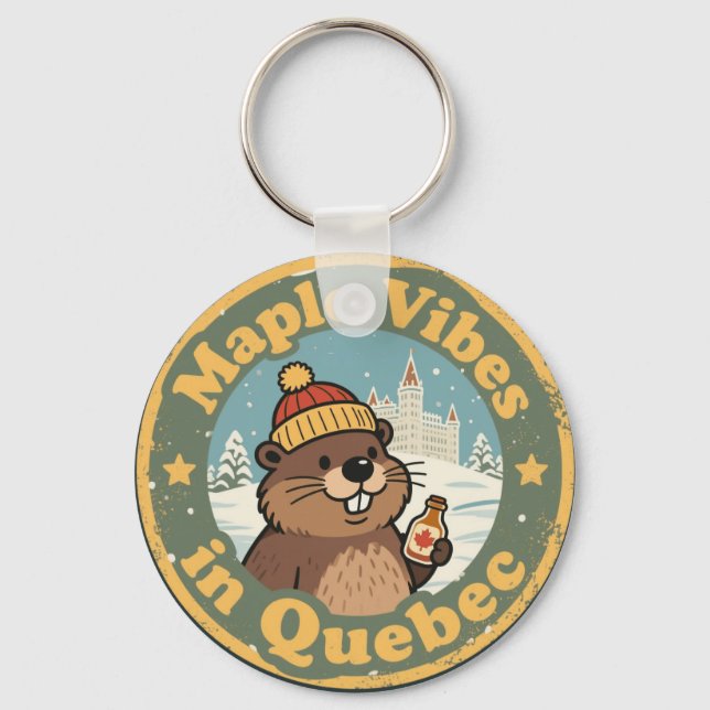 Retro Quebec Ahornsirup Schlüsselanhänger (Vorderseite)