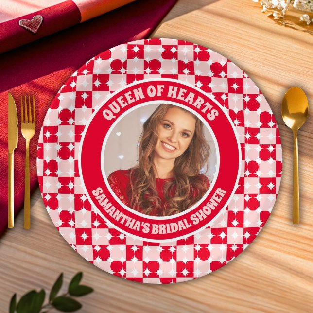 Retro Queen of Hearts Brautparty Foto Pappteller (Paper Plates)