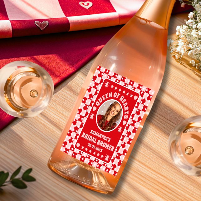 Retro Queen of Hearts Brautparty Foto Weinetikett (Food/Drink Labels)