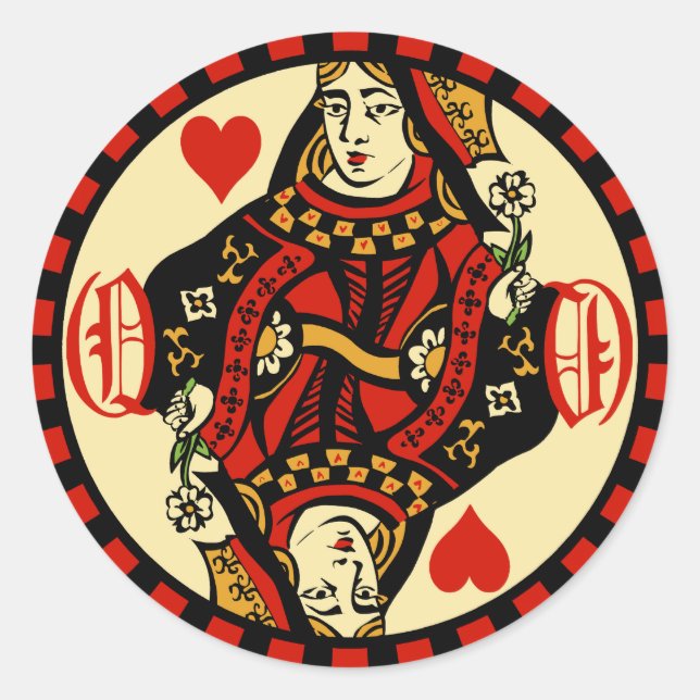 Retro Queen of Hearts Runder Aufkleber (Vorderseite)