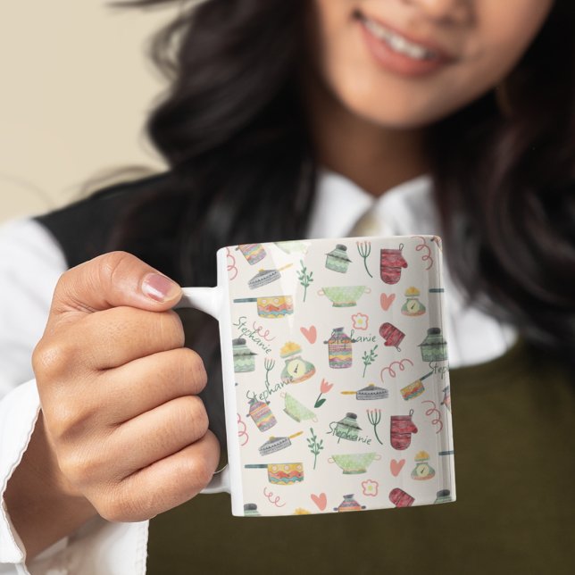 Retro Quirky farbenfrohe Küche Thema Personalisier Kaffeetasse (Von Creator hochgeladen)