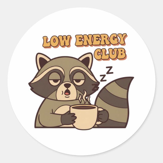 Retro Raccoon Low Energy Club Vinyl Sticker (Vorderseite)