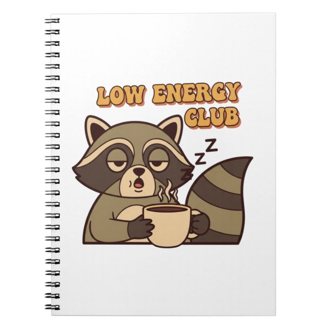Retro Raccoon Low Energy Thoughts Lined Notebook Notizblock (Vorderseite)