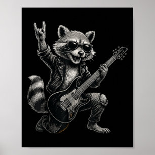 Retro Raccoon Rock Musik Geschenk Männer Kinder Fr Poster
