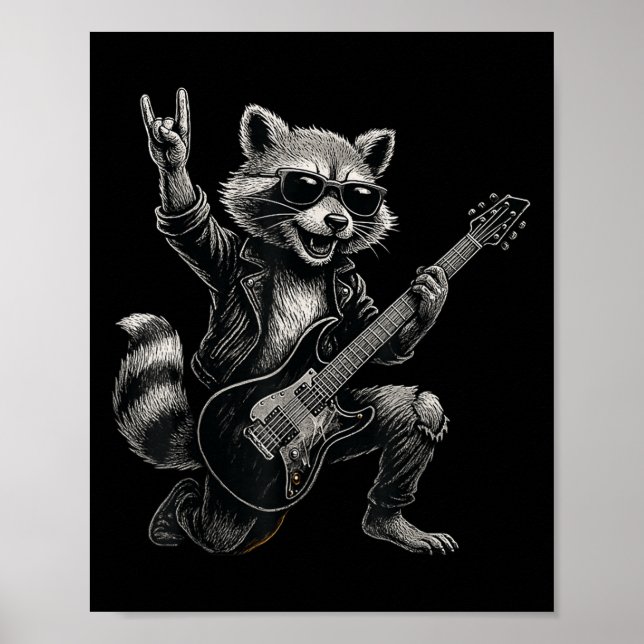 Retro Raccoon Rock Musik Geschenk Männer Kinder Fr Poster (Vorne)
