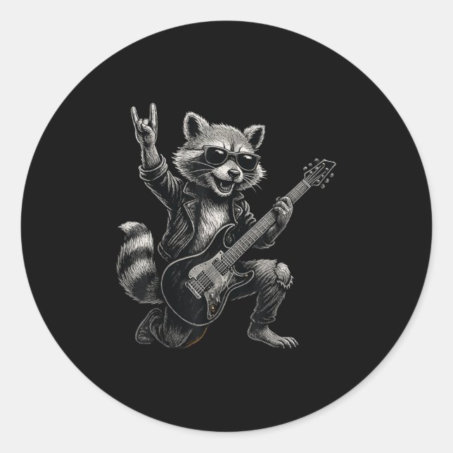 Retro Raccoon Rock Musik Geschenk Männer Kinder Fr Runder Aufkleber (Vorderseite)