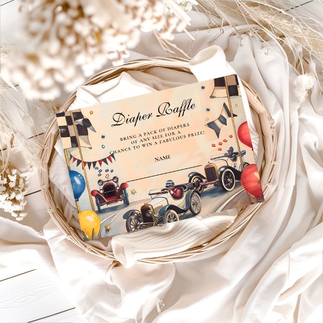 Retro Race Car Baby Shower Diapper Raffle Begleitkarte (Von Creator hochgeladen)