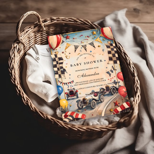 Retro Race Car Baby Shower Einladung (Von Creator hochgeladen)