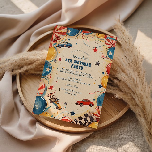 Retro Race Car Birthday Party Einladung (Von Creator hochgeladen)