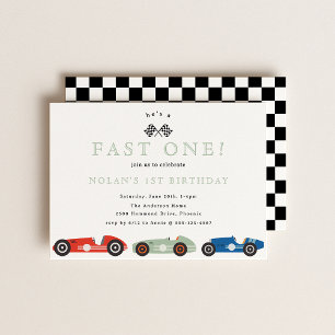 Retro Race Car Fast ein Thema Geburtstag Einladung