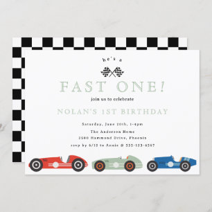 Retro Race Car Fast ein Thema Geburtstag Einladung