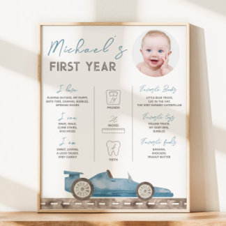 Retro Race Car Foto Milestone Zeichen Poster