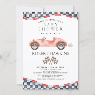Retro Race Car Gender Neutral Baby Dusche Einladung