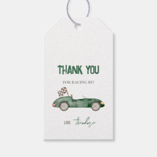 Retro Race Car Green Gift Tag Geschenkanhänger
