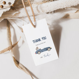 Retro Race Car Navy Blue Gift Tag Geschenkanhänger