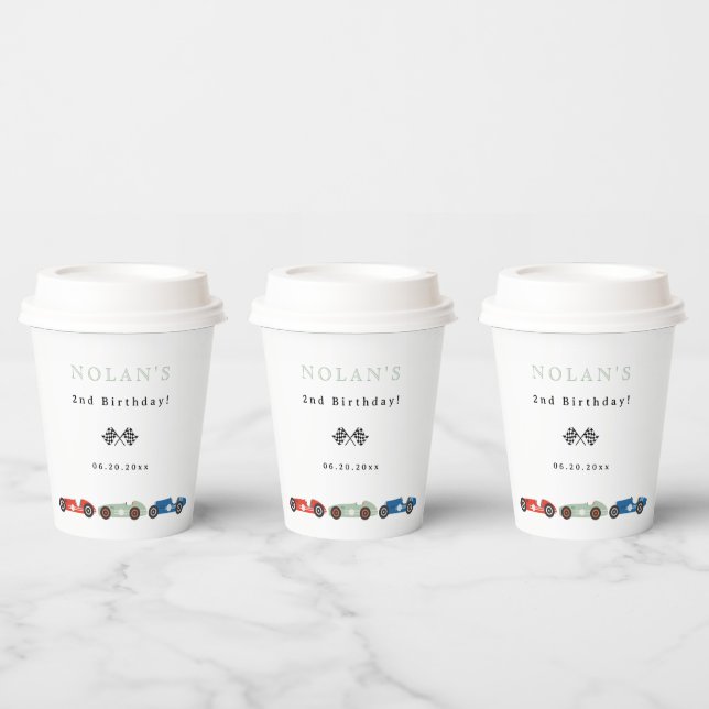 Retro Race Car Thema Geburtstag Pappbecher (Multi)