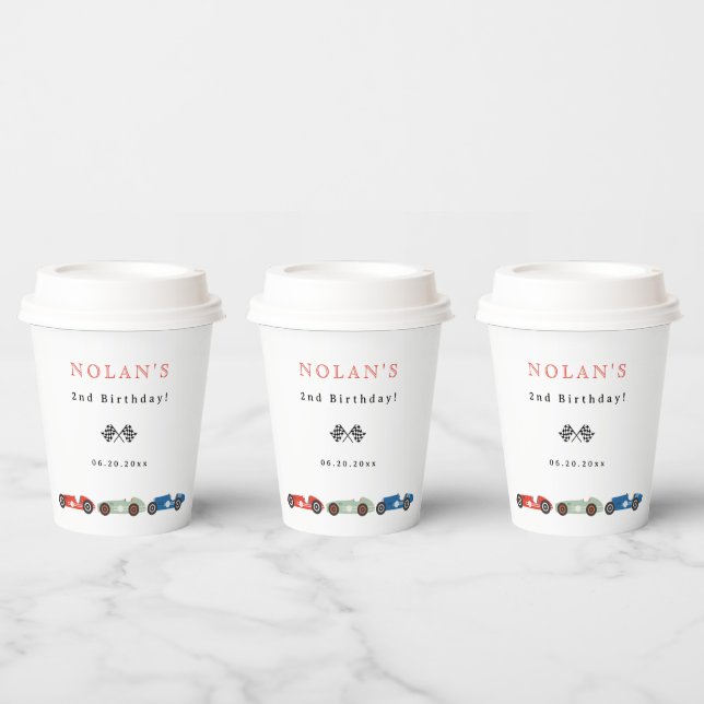Retro Race Car Thema Geburtstag Pappbecher (Multi)