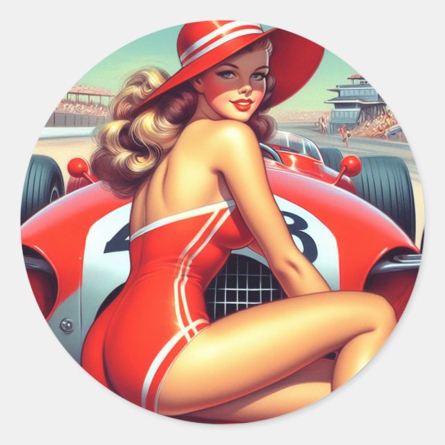 Retro-Racing-Button Runder Aufkleber (Vorderseite)