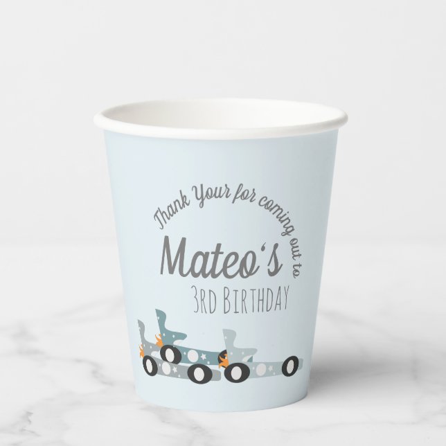 Retro Racing Cars Moon Stars drehen drei Party Pappbecher (Vorderseite)