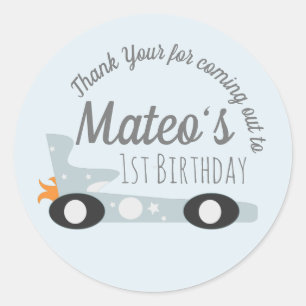 Retro Racing Cars Moon Stars Erster Geburtstag Runder Aufkleber