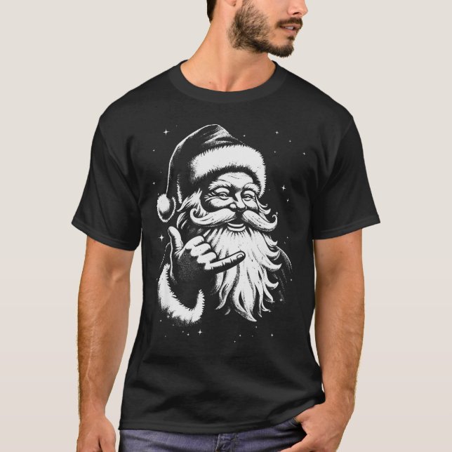 Retro Rad Christmas Mele Kalikimaka Santa Shaka Ha T-Shirt (Vorderseite)
