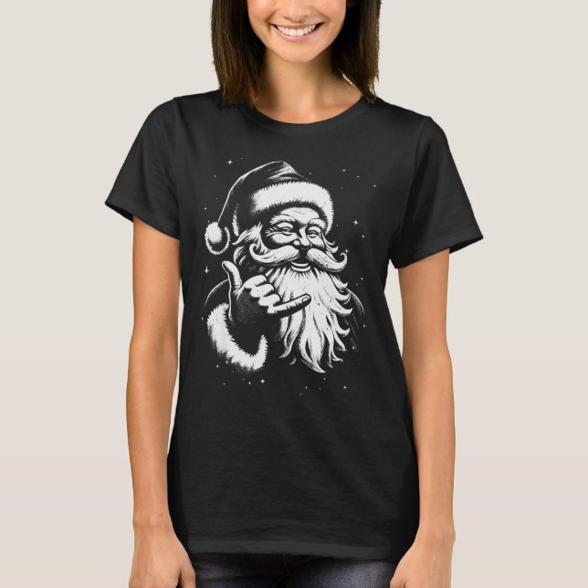 Retro Rad Christmas Mele Kalikimaka Santa Shaka Ha T-Shirt (Vorderseite)