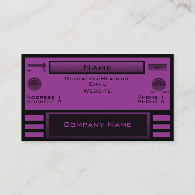 Retro Radio Business Card, Lila Visitenkarte (Vorderseite)