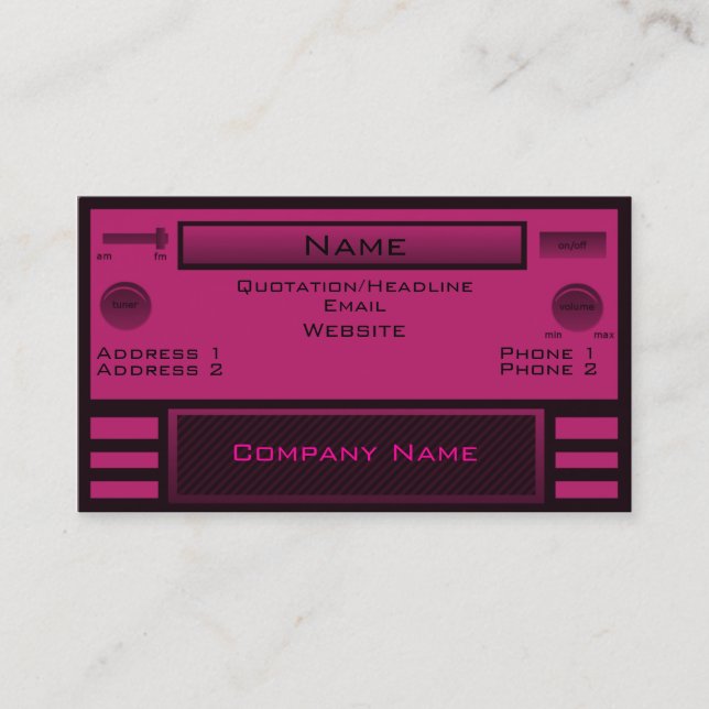 Retro Radio Business Card, rosa Visitenkarte (Vorderseite)