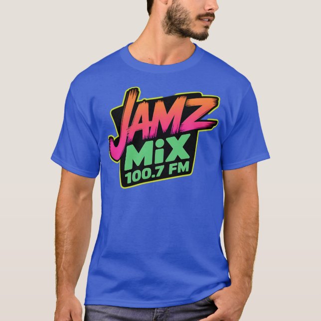 Retro Radio T - Shirt - JAMZ MIX 100,7 FM Neon Sty (Vorderseite)