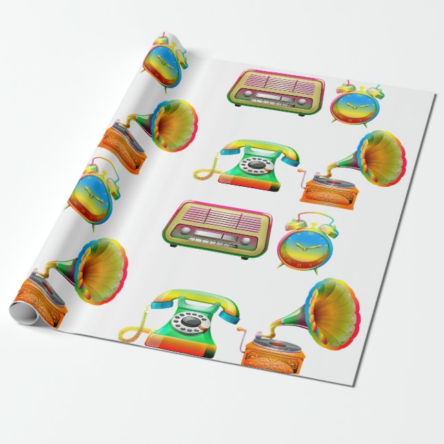 Retro-Radio-Uhr Vintage alte Schule Geschenkpapier (Ungerollt)