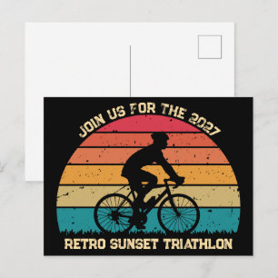 Retro-Radsport-Sonnenuntergang-Custom-Triathlon Postkarte
