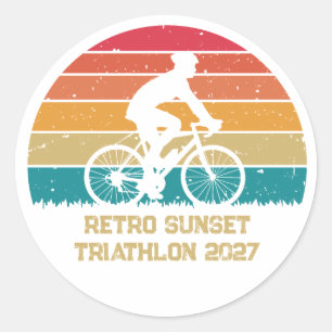 Retro-Radsport-Sonnenuntergang-Custom-Triathlon Runder Aufkleber