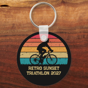 Retro-Radsport-Sonnenuntergang-Custom-Triathlon Schlüsselanhänger
